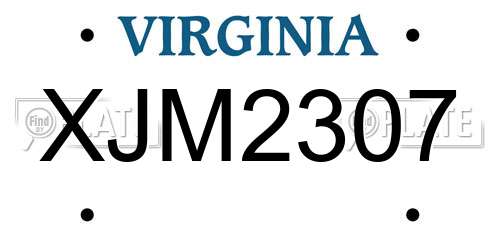 XJM2307 Virginia License Plate