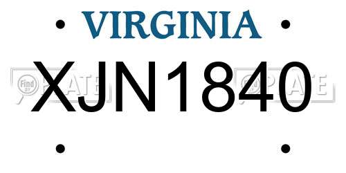 XJN1840 Virginia License Plate