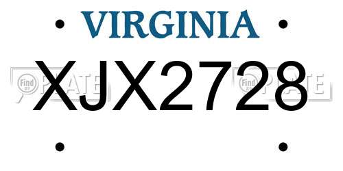 XJX2728 Virginia License Plate