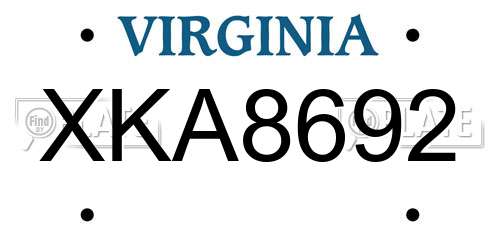 XKA8692 Virginia License Plate