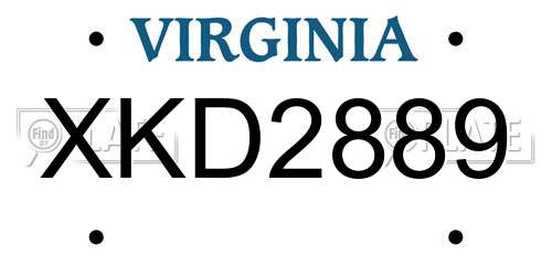 XKD2889 Virginia License Plate