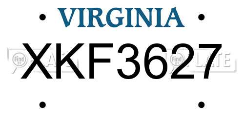 XKF3627 Virginia License Plate