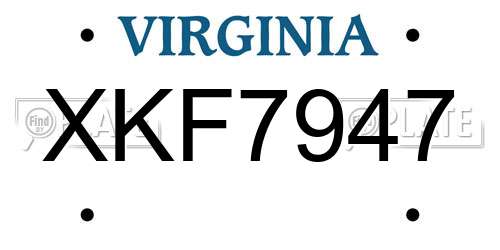 XKF7947 Virginia License Plate