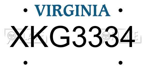 XKG3334 Virginia License Plate