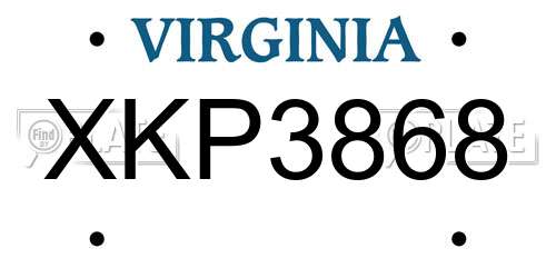 XKP3868 Virginia License Plate