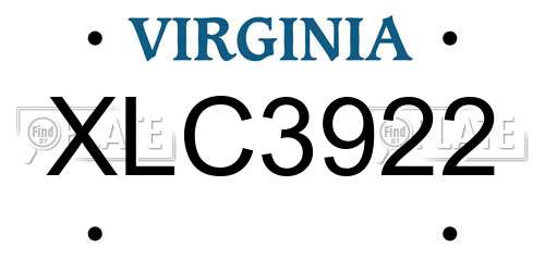 XLC3922 Virginia License Plate
