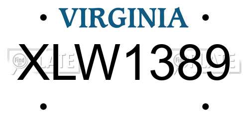 XLW1389 Virginia License Plate