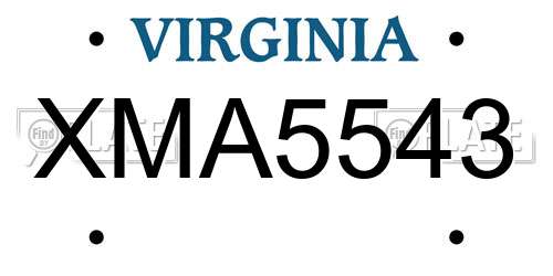 XMA5543 Virginia License Plate