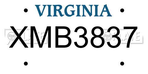 XMB3837 Virginia License Plate