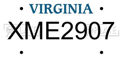 XME2907 Virginia License Plate