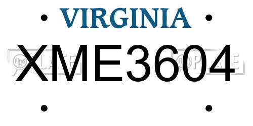XME3604 Virginia License Plate