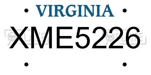 XME5226 Virginia License Plate
