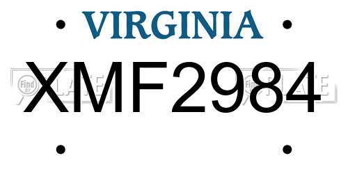 XMF2984 Virginia License Plate