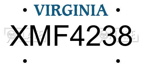 XMF4238 Virginia License Plate