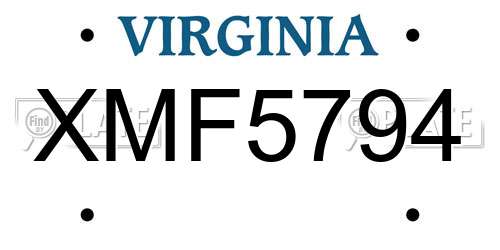 XMF5794 Virginia License Plate