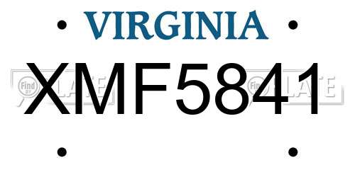 XMF5841 Virginia License Plate