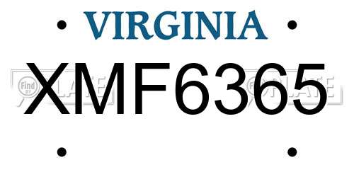 XMF6365 Virginia License Plate