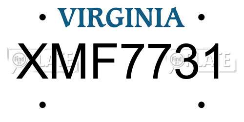 XMF7731 Virginia License Plate