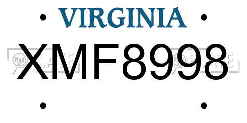 XMF8998 Virginia License Plate