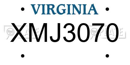 XMJ3070 Virginia License Plate
