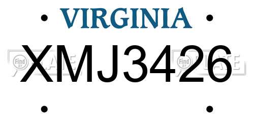 XMJ3426 Virginia License Plate