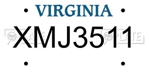 XMJ3511 Virginia License Plate