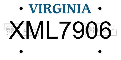 XML7906 Virginia License Plate