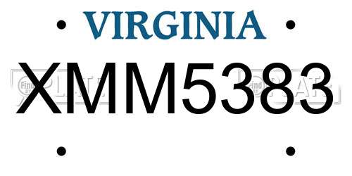 XMM5383 Virginia License Plate