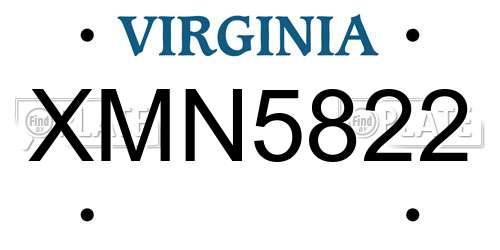 XMN5822 Virginia License Plate