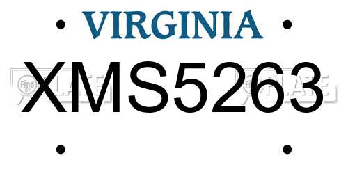 XMS5263 Virginia License Plate