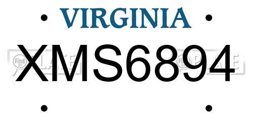 XMS6894 Virginia License Plate