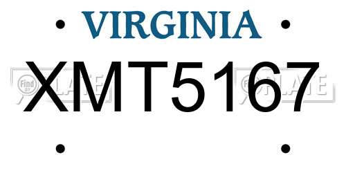 XMT5167 Virginia License Plate