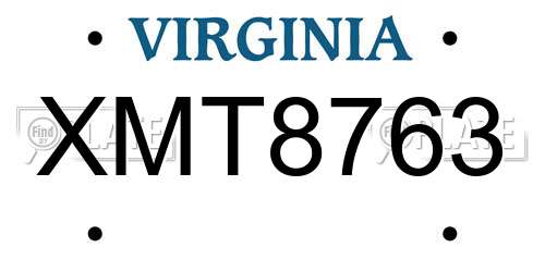 XMT8763 Virginia License Plate