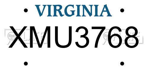 XMU3768 Virginia License Plate