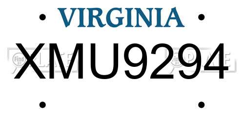 XMU9294 Virginia License Plate