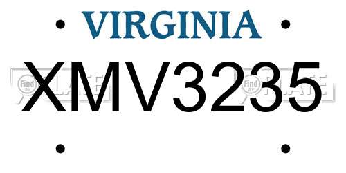 XMV3235 Virginia License Plate