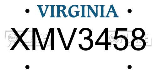 XMV3458 Virginia License Plate