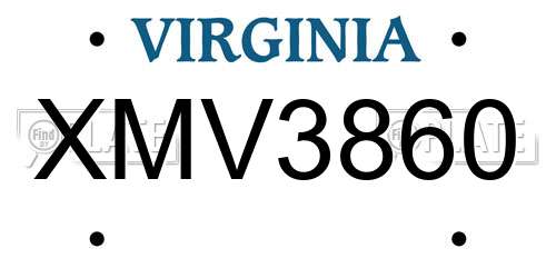XMV3860 Virginia License Plate
