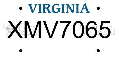 XMV7065 Virginia License Plate