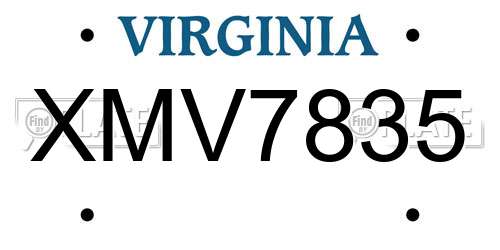 XMV7835 Virginia License Plate