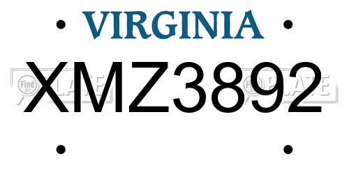 XMZ3892 Virginia License Plate