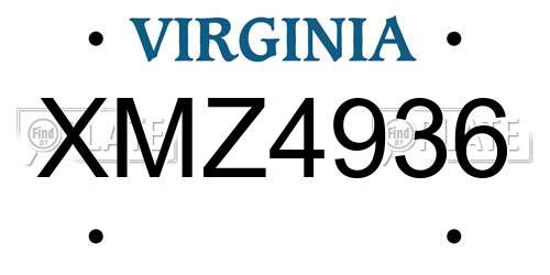 XMZ4936 Virginia License Plate