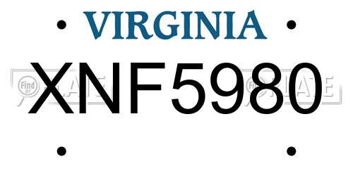 XNF5980 Virginia License Plate
