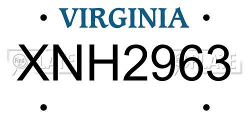 XNH2963 Virginia License Plate