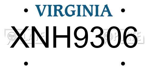XNH9306 Virginia License Plate