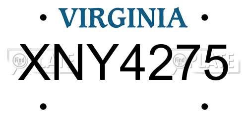 XNY4275 Virginia License Plate