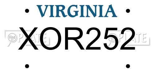 XOR252 Virginia License Plate