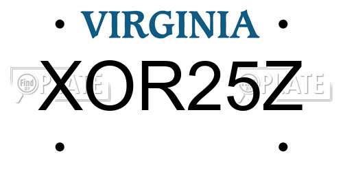 XOR25Z Virginia License Plate