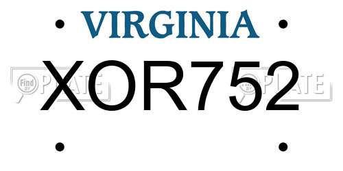 XOR752 Virginia License Plate