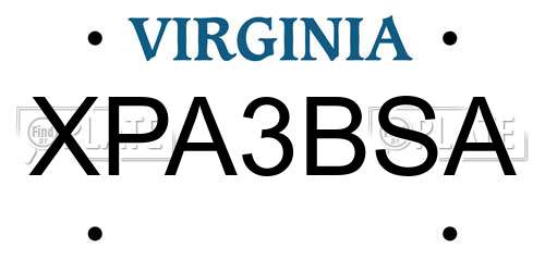 XPA3BSA Virginia License Plate
